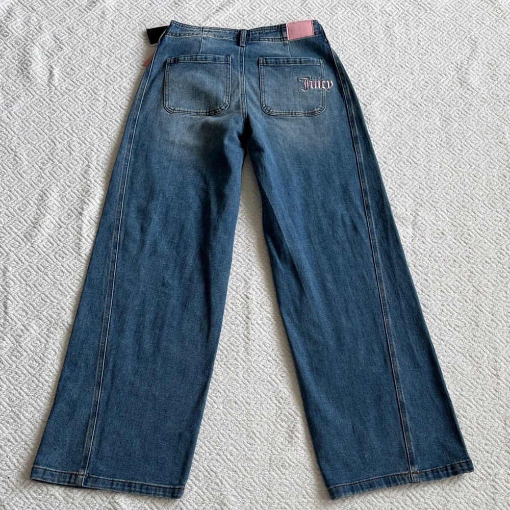 NWT Juicy Couture Denim Wide-Leg Pants with Pink Accents Sz 25